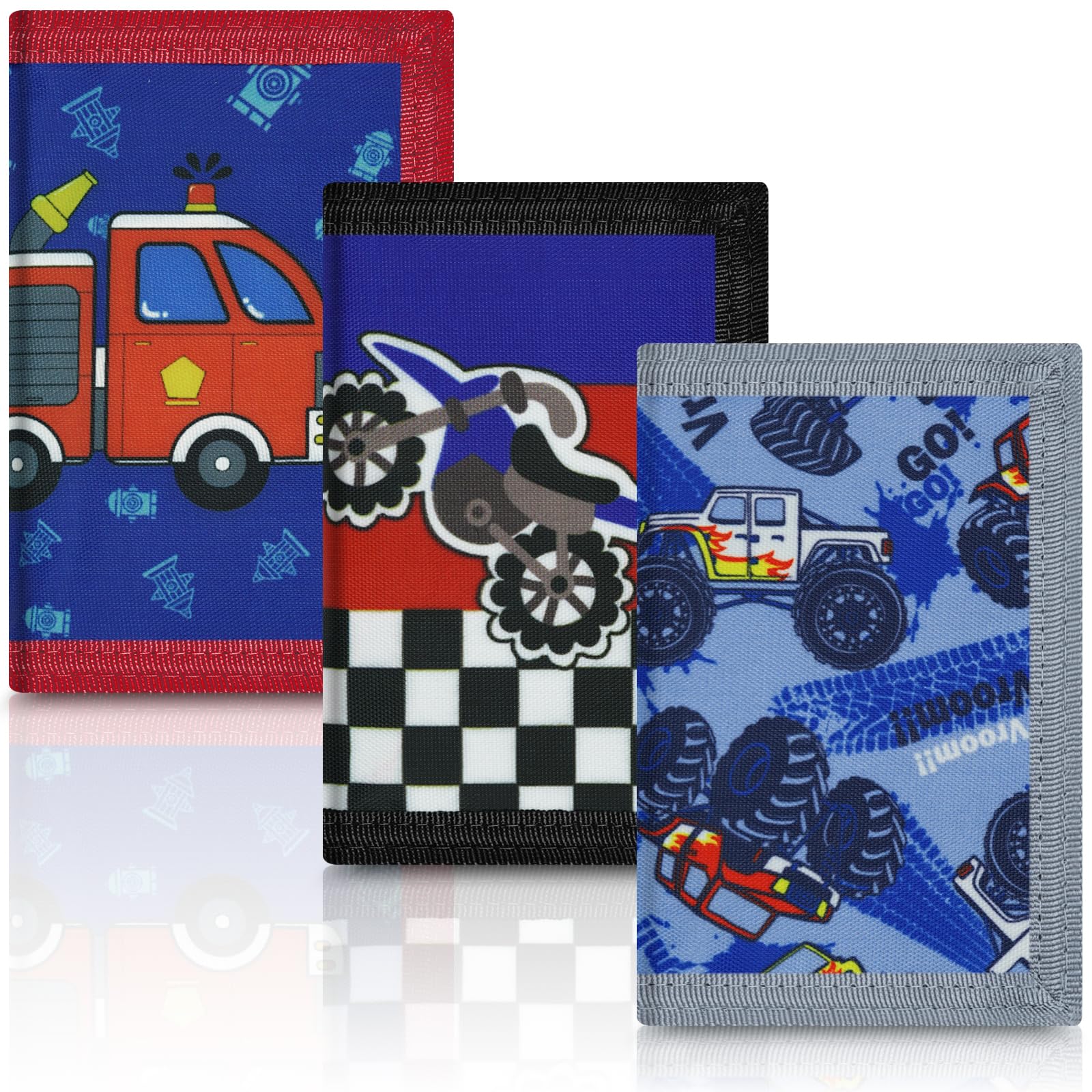 3 Pack Kids RFID Blocking Wallets - Cartoon Mini Trifold Coin Purse with Zipper & Magic Sticker | Front Pocket Wallet for Boys Girls | Perfect for School, Travel & Outdoor Sports (Cars Design)