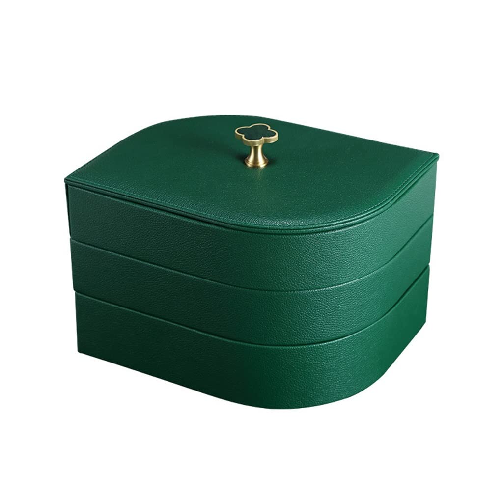 TOTOU Multi-Function Jewelry Organizer Box - Portable Leather Storage Case for Necklaces, Rings & Earrings (Green) | Perfect for Travel, Home Decor & Gift Giving