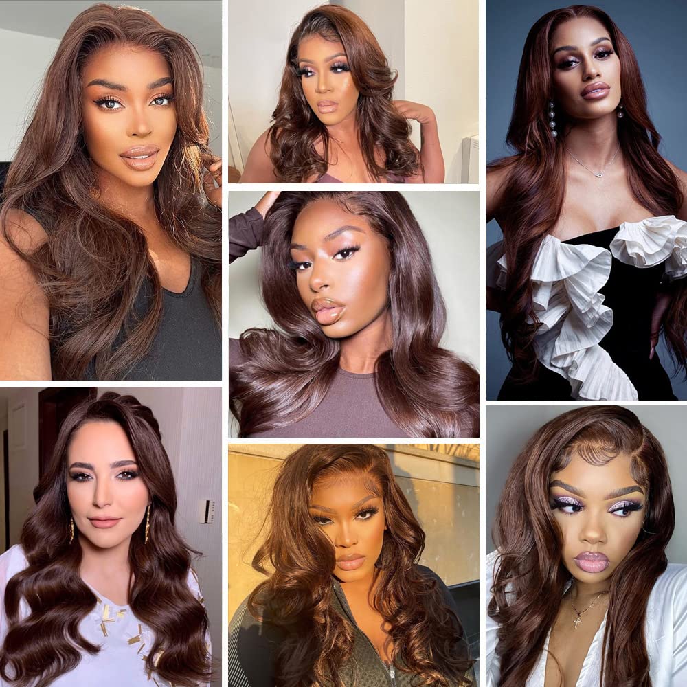 FTQZKEY 24 Inch Chocolate Brown Lace Front Human Hair Wig - 7x5 Pre-Plucked, 220% Density Body Wave for Women | Natural Look for Daily Wear, Cosplay & Special Occasions