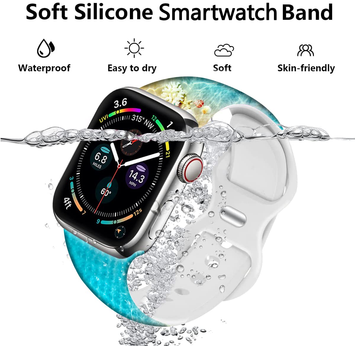 38mm 40mm 41mm 42mm Cute Beach Silicone Watch Band - Soft Replacement Strap for Apple Watch & Smartwatches, Unisex Waterproof Wristband for Women Men - Perfect for Swimming, Surfing & Summer Vacation Gifts