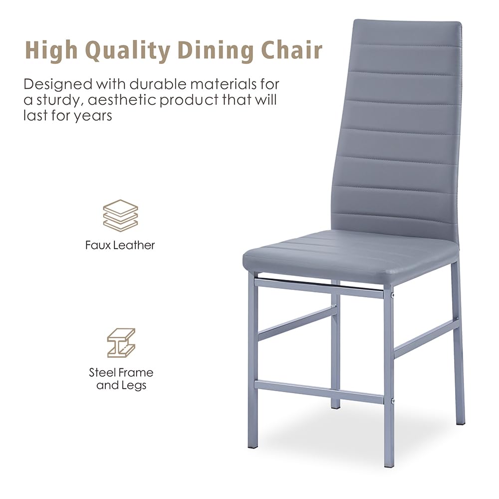 5-Piece Dining Table and Chair Set - Rectangular Glass Table with 4 PU Chairs (Black Table/Gray Chairs) - Perfect for Small Kitchens, Breakfast Nooks & Compact Dining Spaces