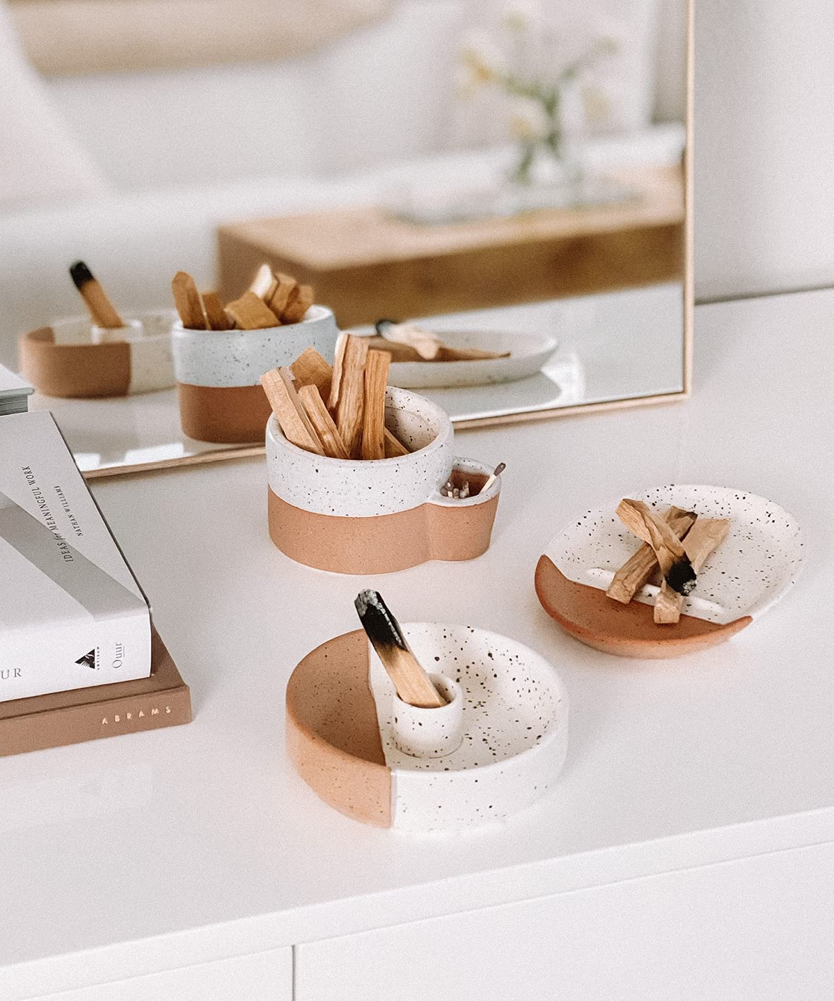Bursera Terracotta Collection - Palo Santo Holder, Ceramic Bowl & Oval Plate Set for Home Decor | Aromatherapy, Meditation & Dining Accessories