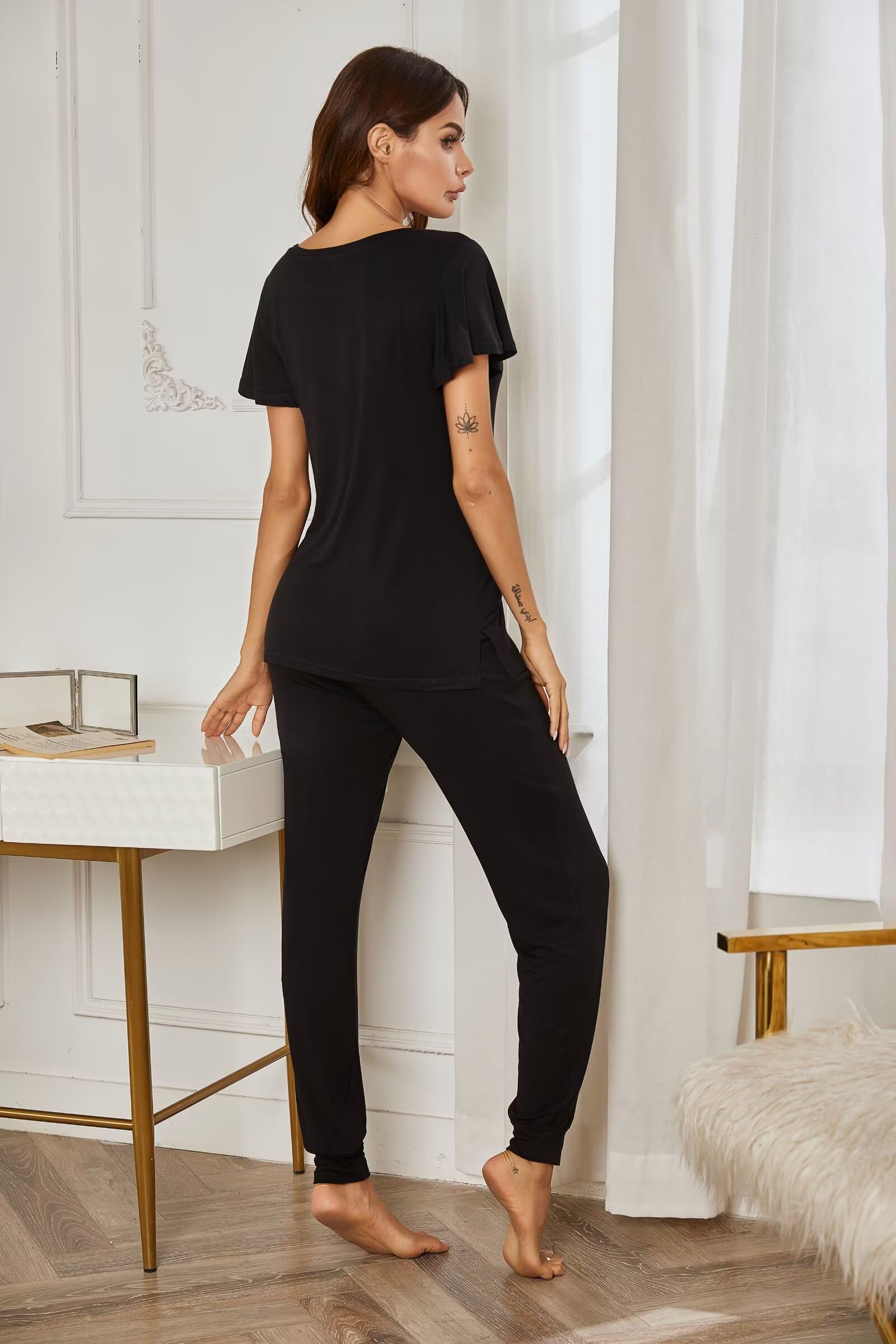 Ekouaer Women's Pajama Set - Soft Short Sleeve Sleepwear & Long Pants Lounge Set with Pockets | Comfortable Jogger PJs for Nightwear, Lounging & Travel