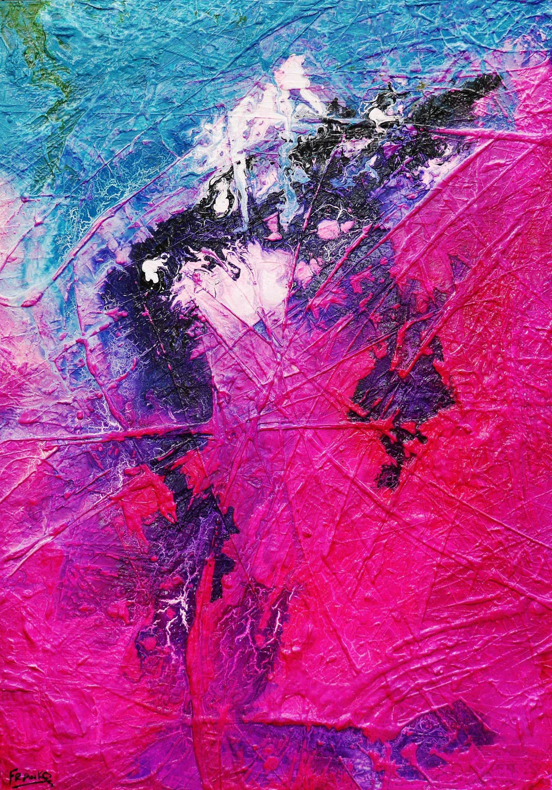 140cm x 100cm Pink Blue Textured Abstract Painting - Modern Wall Art for Living Room, Bedroom & Office Decor | Atoms & Neutrons Design