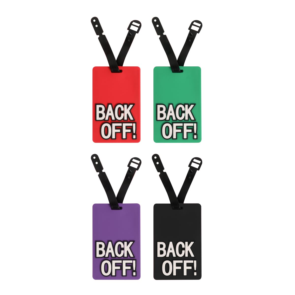 Stylish Travel Luggage Tags - Waterproof Suitcase ID Label Holders for Bags (Set of 4, Cute 'Back Off!' Design) - Perfect for Airports, Cruises & Business Trips