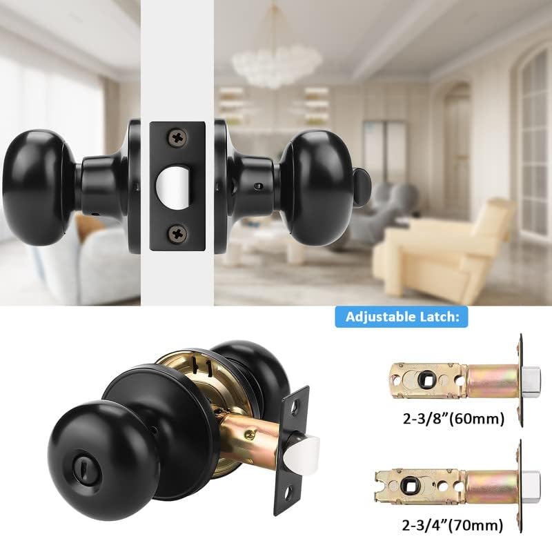 Mengico 6 Pack Black Interior Door Handles with Privacy Lock - Bedroom & Bathroom Door Knobs for Home, Office, and Hotel Use