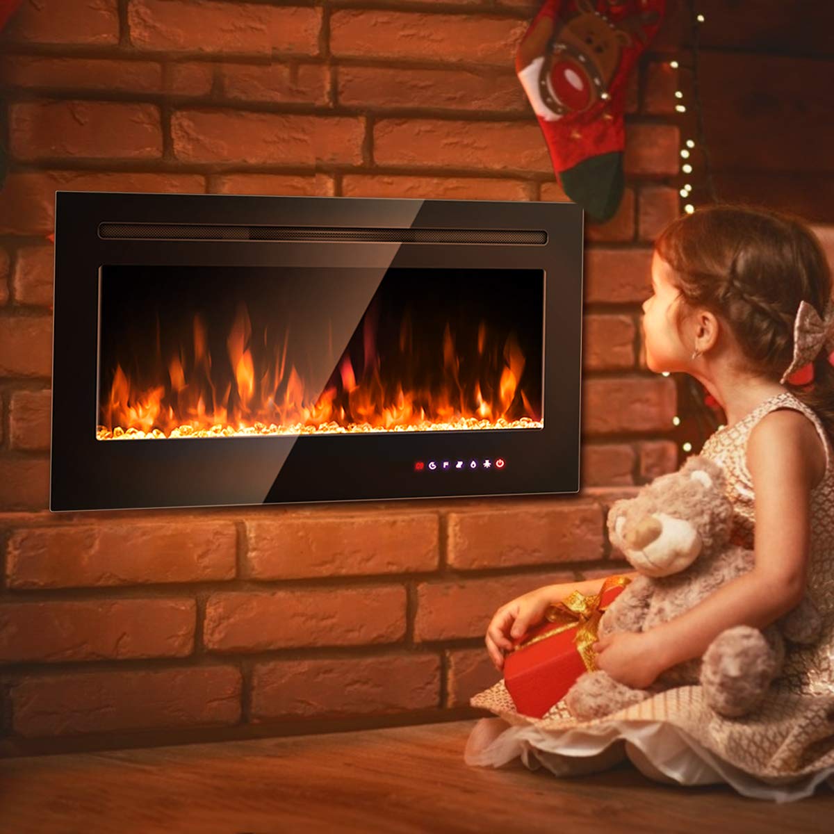 COSTWAY 36-Inch Electric Fireplace Insert - 750W/1500W Recessed Wall Mount Fireplace with Remote Control, 9 Flame Colors & 5 Brightness Settings, 8-Hour Timer - Indoor Fireplace Heater for Living Room, Bedroom & Office