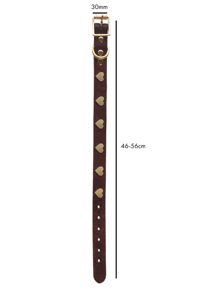 Premium Brown Leather Dog Collar with Heart Decor - Adjustable Sizes (XS-XL) for Small to Large Dogs | Perfect for Walks, Training & Fashion Accessories