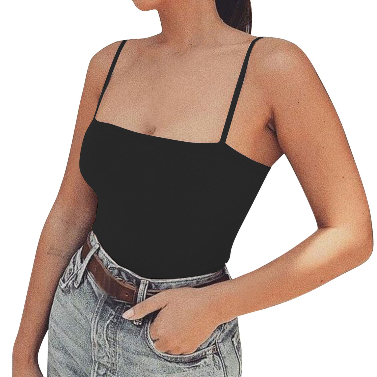 Women's Shoulder Brace Tank Top with Built-in Bra - Racerback Crop Top & Camisole for Support & Comfort (Black, One Size) | Perfect for Yoga, Workouts & Everyday Wear