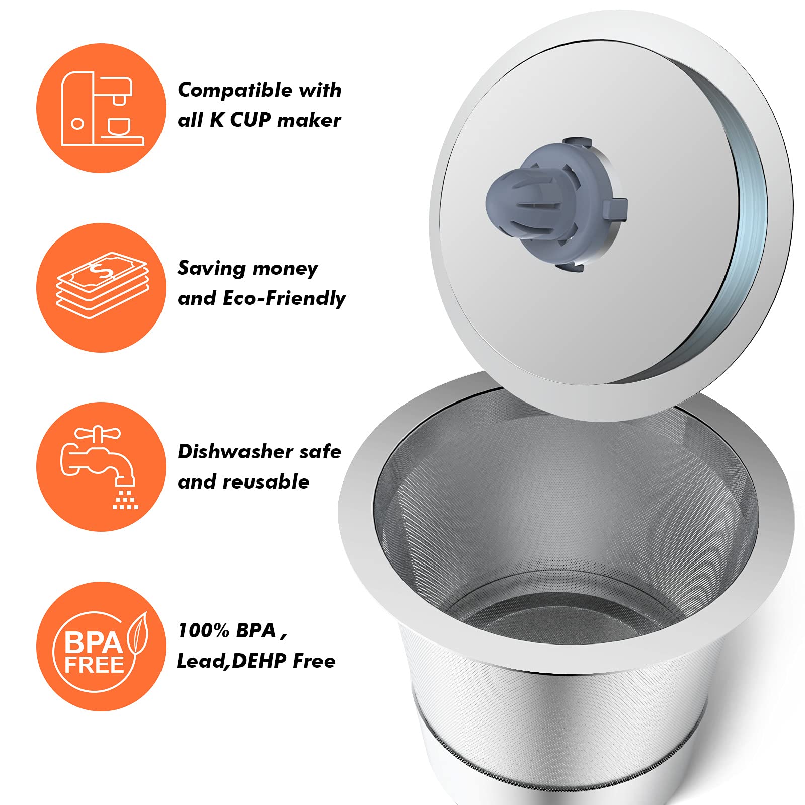 Reusable Stainless Steel K Cups for Keurig 2.0 & 1.0 - Universal Refillable Coffee Pods Filter Compatible with Most Keurig Brewers (4 Pack) - Perfect for Home, Office & Eco-Friendly Coffee Lovers