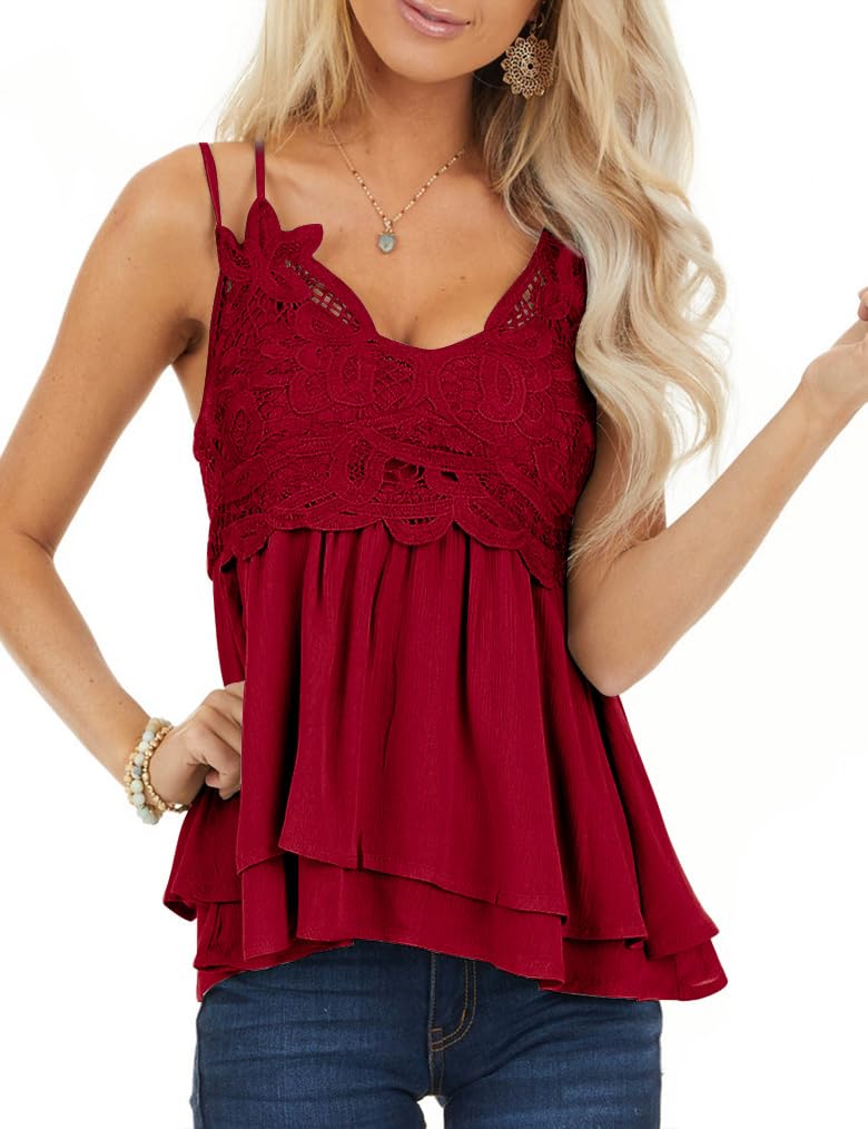 Feager Women's Lace Tank Tops - Summer Spaghetti Strap Chiffon Cami Sleeveless Shirts | Casual Wear, Beach Cover-Up, Layering Piece