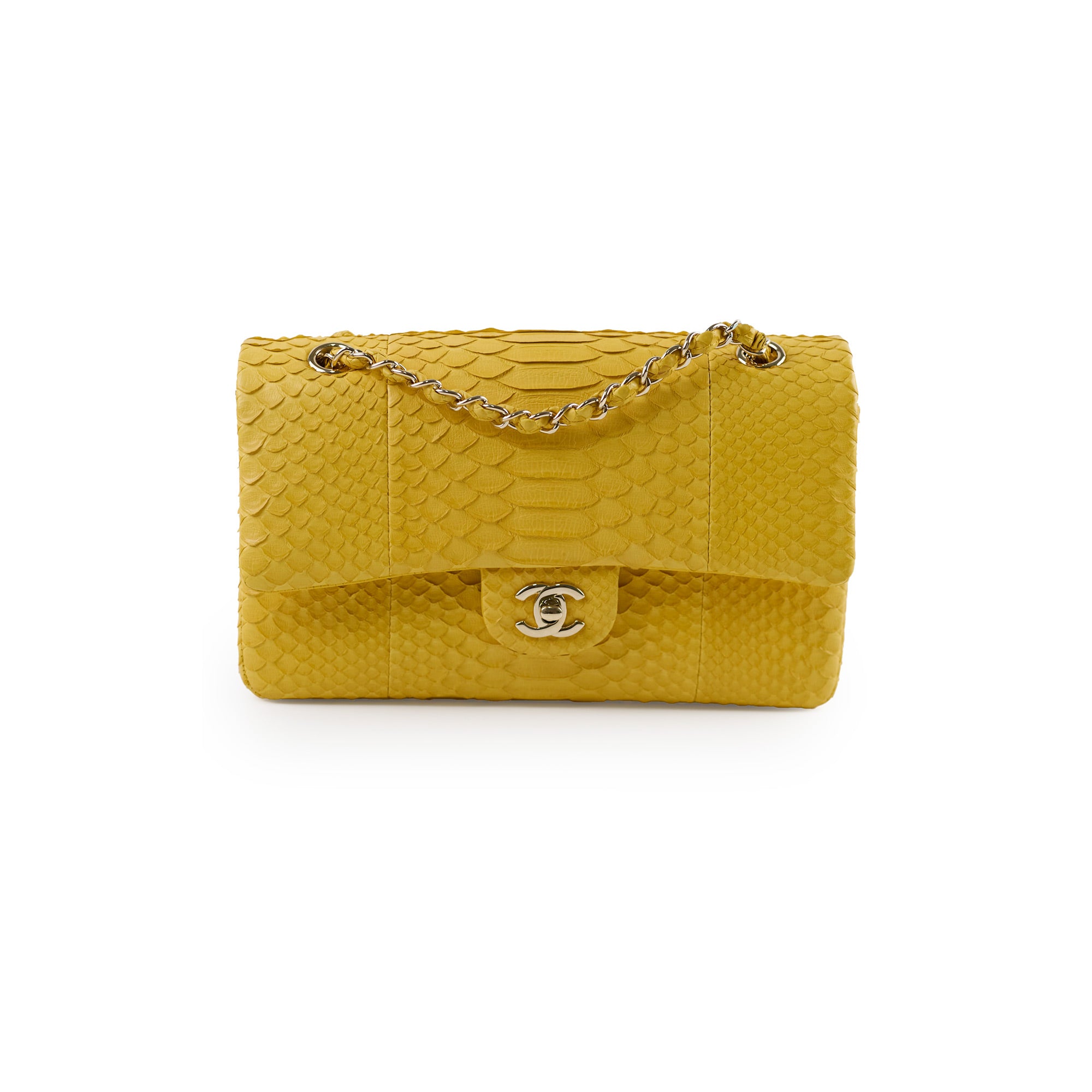 Chanel Python Leather Medium M/L Classic Flap Bag Yellow Series 22 - Luxury Designer Handbag for Women, Perfect for Parties, Weddings & Special Occasions