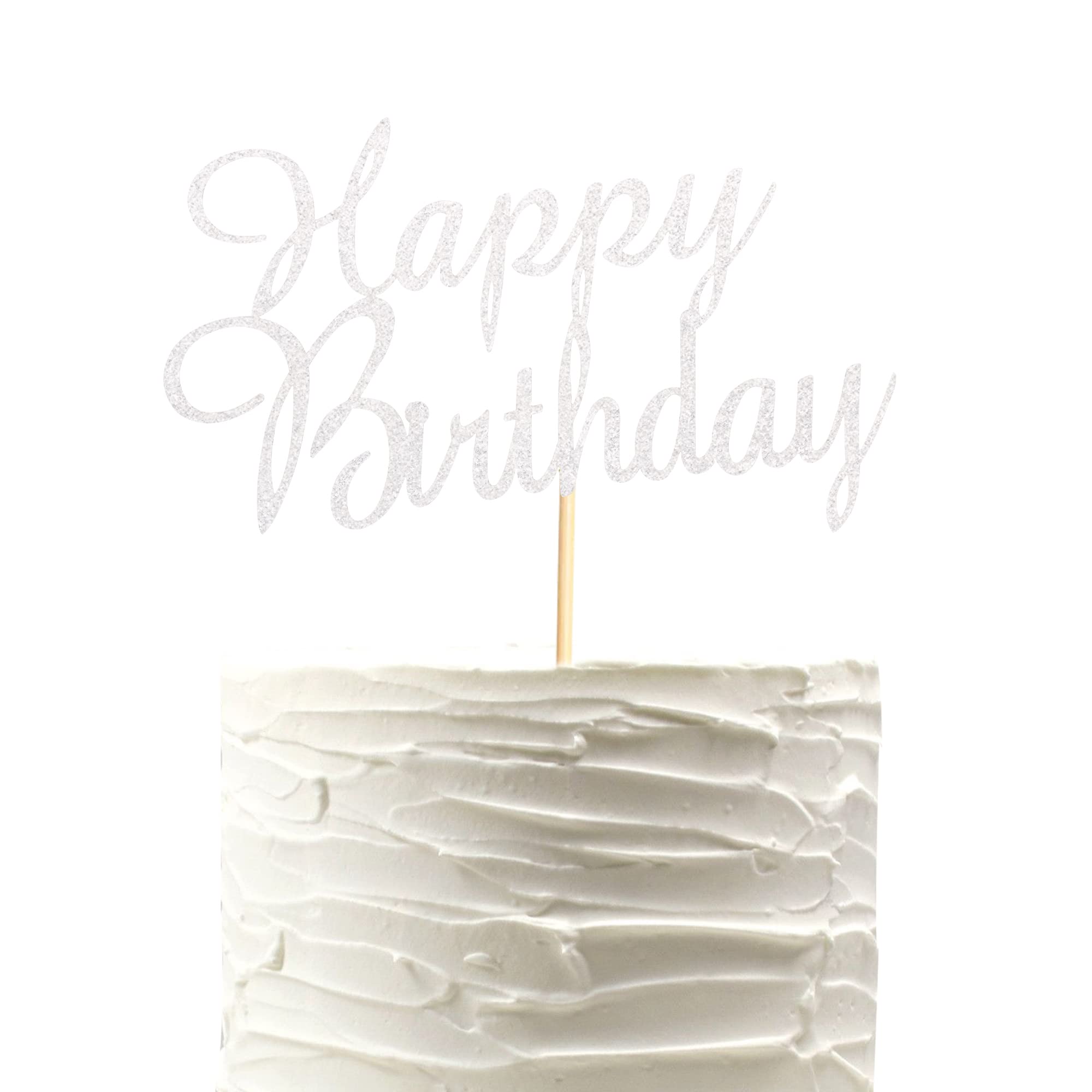 Happy Birthday Cake Topper Set - Silver Glitter Cake Decorations for Kids & Adults | Perfect for Birthday Parties, Baby Showers & Special Celebrations