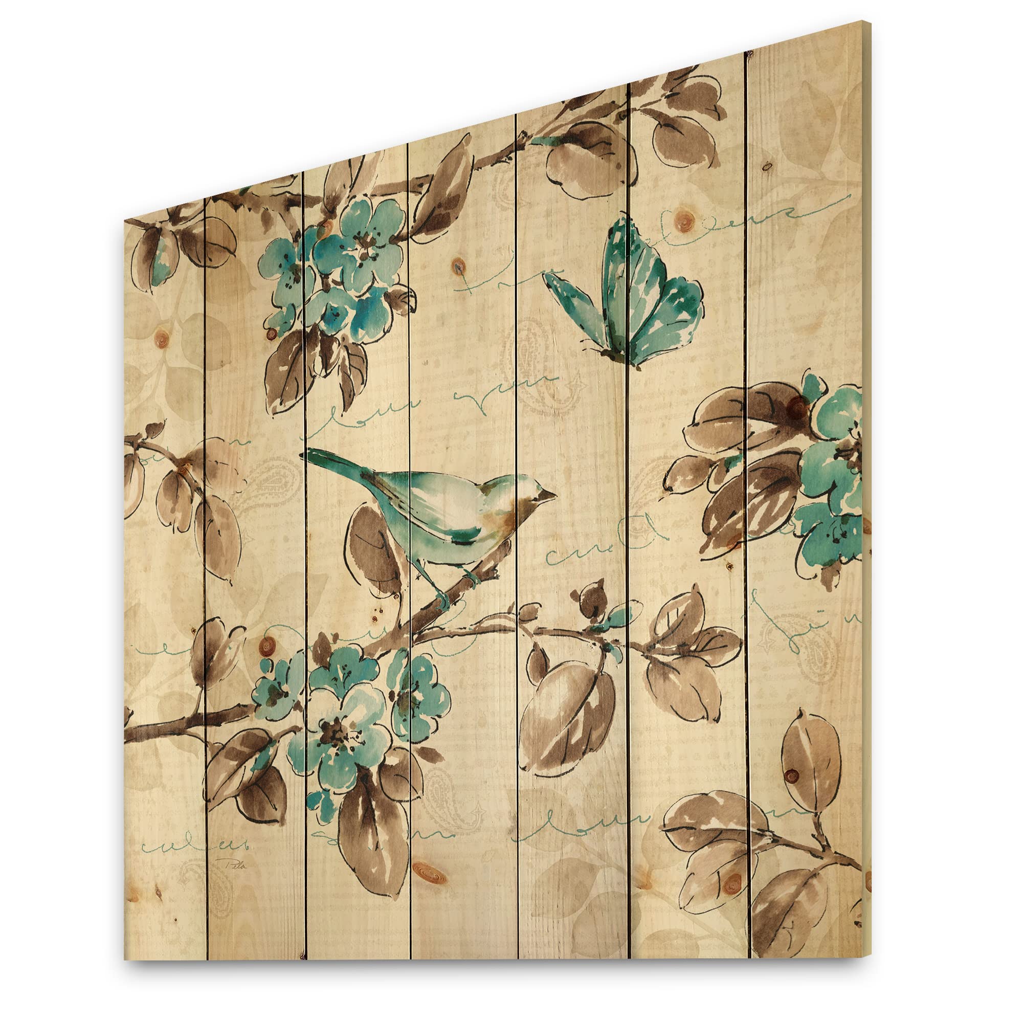 DesignQ Beige Bird Wings III Traditional Wood Wall Decor - Handcrafted Pine Wood Art Panel with Large Animal Print - Perfect for Living Room, Bedroom & Office Decoration