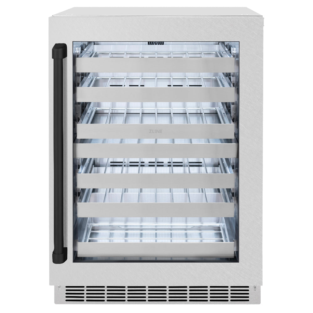 ZLINE Autograph Edition 24 Inch Dual Zone 44 Bottle Wine Cooler Refrigerator - Stainless Steel Glass Door & Matte Black Handle - Perfect for Home Bars, Wine Cellars, and Entertaining Spaces (RWDOZ SN 24 MB)