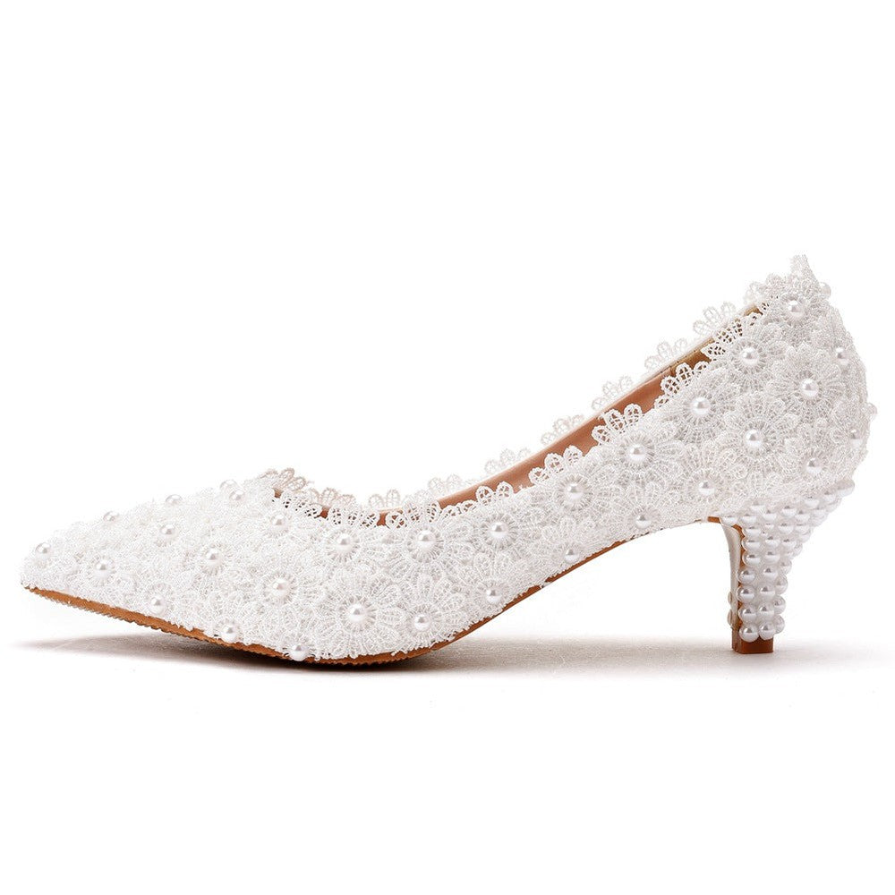 5cm Medium Heel Pointed Toe Lace Stiletto High Heels - Elegant Wedding Shoes for Bridesmaids, Work, Parties & Photo Shoots