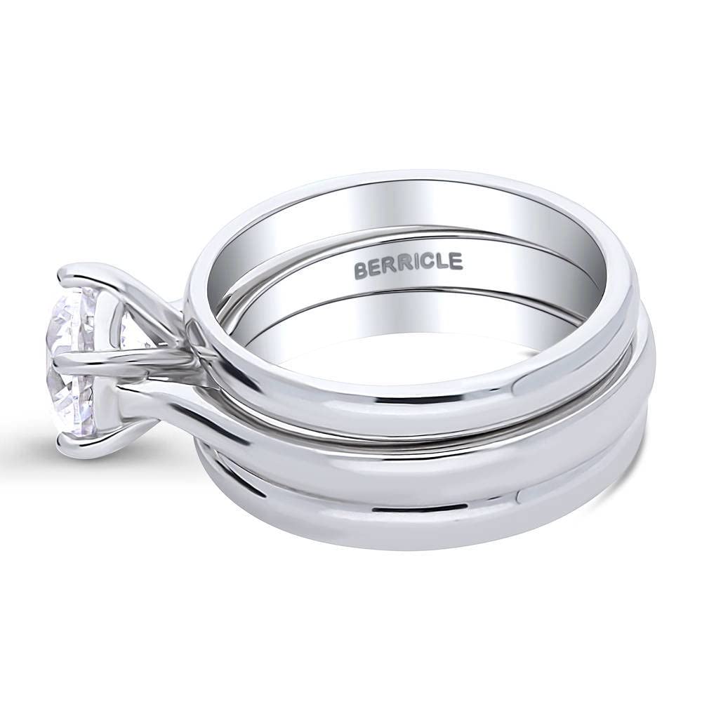 BERRICLE Sterling Silver Solitaire Wedding & Engagement Ring Set - 2 Carat Round Cut Cubic Zirconia CZ for Women, Rhodium Plated (Sizes 4-10) - Perfect for Proposals, Anniversaries & Special Occasions