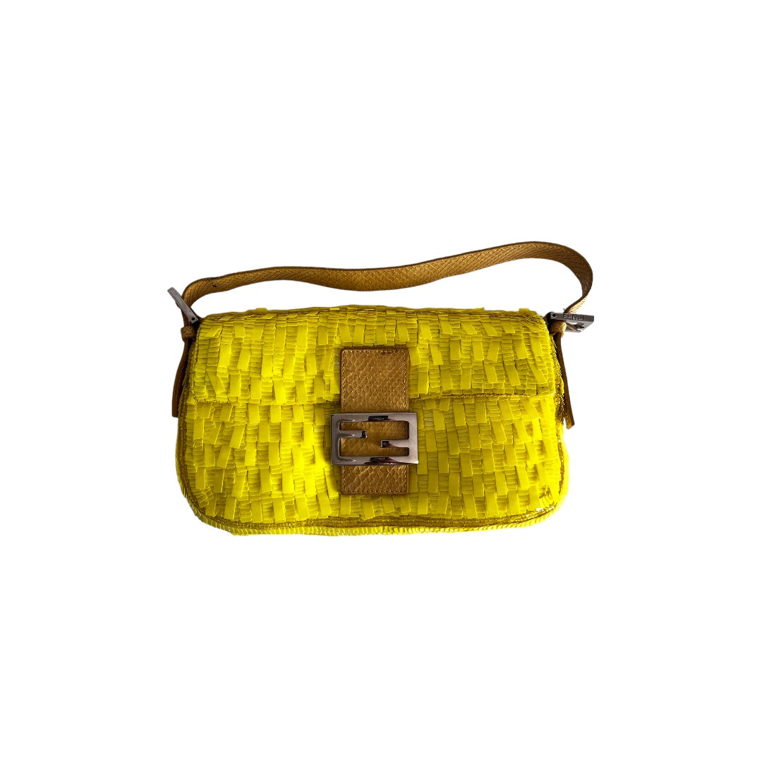 Vintage Fendi Lemon Sequin Baguette Bag - Luxury Designer Shoulder Purse for Women, Perfect for Parties, Weddings & Special Occasions