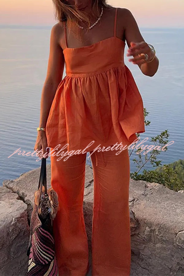 Stylish Solid Color Casual Suspenders with Loose Top & Elastic Waist Wide Leg Pants Set - Perfect for Everyday Wear, Office Outfits and Street Fashion
