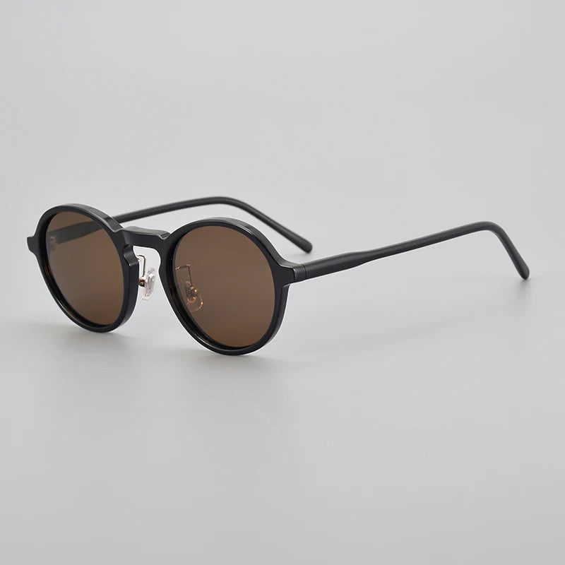 Black Unisex Full Rim Round Acetate Polarized Sunglasses 14543 - UV Protection for Driving, Beach & Outdoor Activities