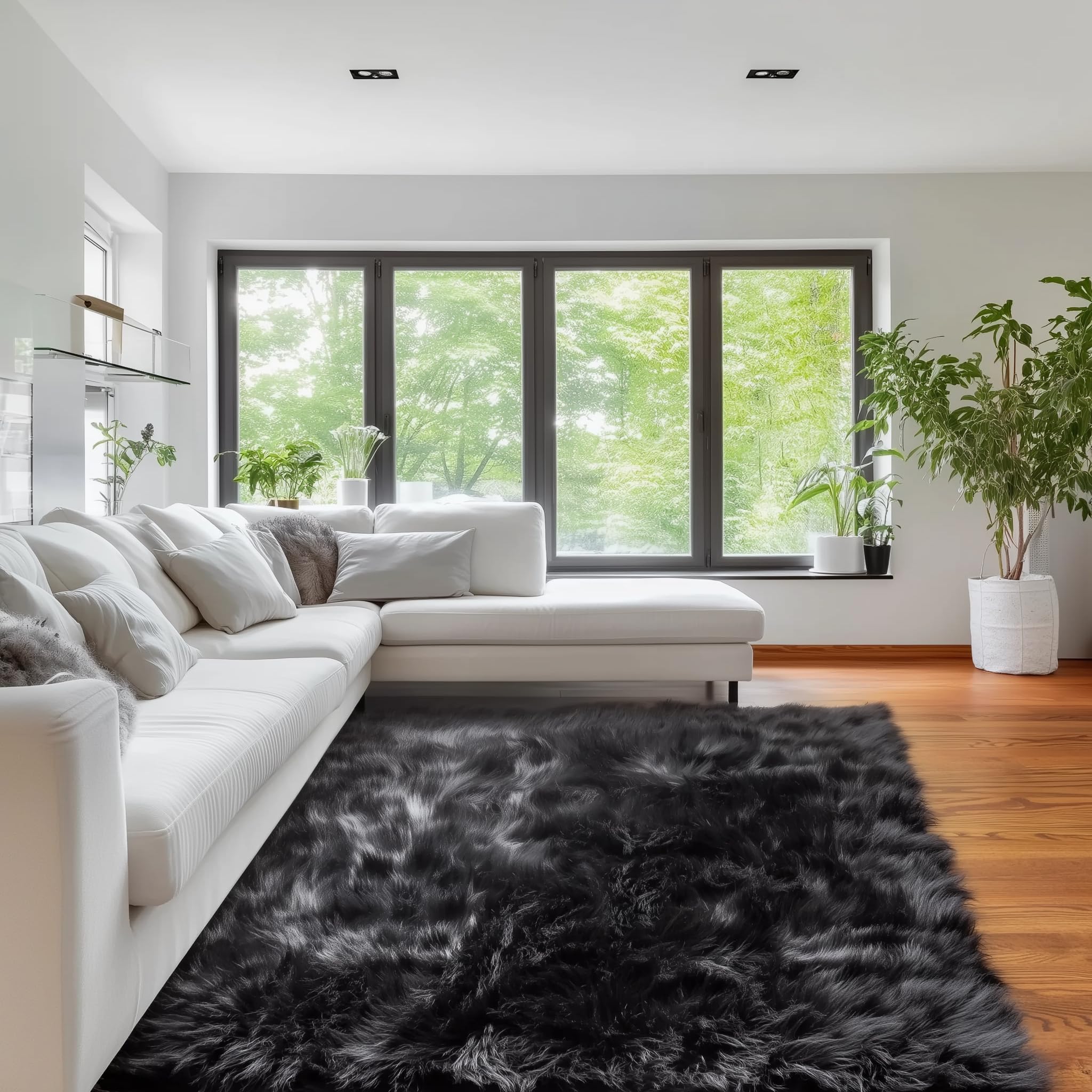 Premium 5x7 Feet Faux Sheepskin Rug - Ultra Soft Fluffy Black Area Carpet for Bedroom, Living Room & Nursery | Cozy Home Decor, Floor Mat for Kids Play Area & Pet-Friendly Space