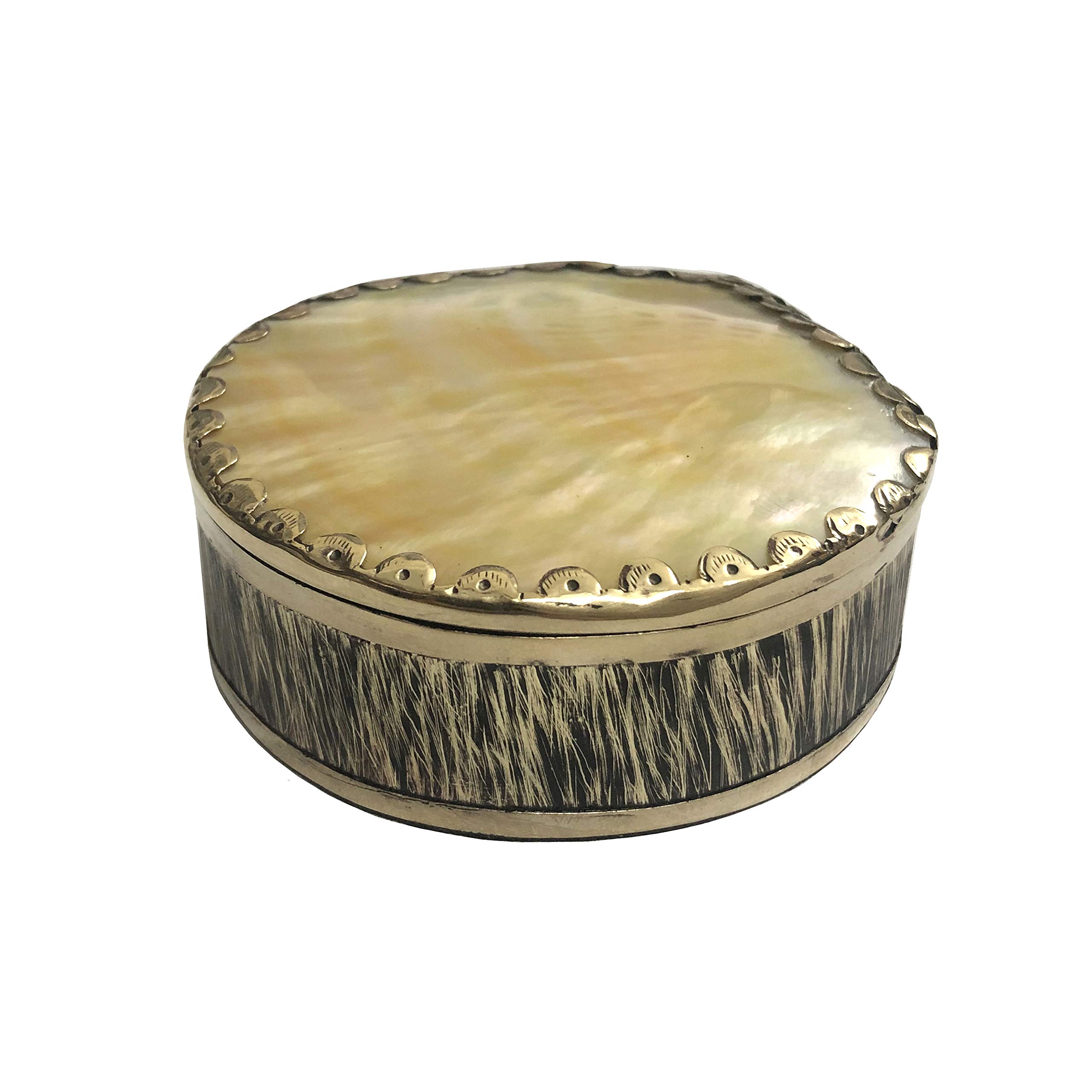 Handmade White Brass Jewelry Box with Mother of Pearl Lid - Small Hinged Trinket Box for Rings, Earrings & Keepsakes - Perfect Gift for Women, Bridesmaids & Special Occasions - Elegant Yellow Design