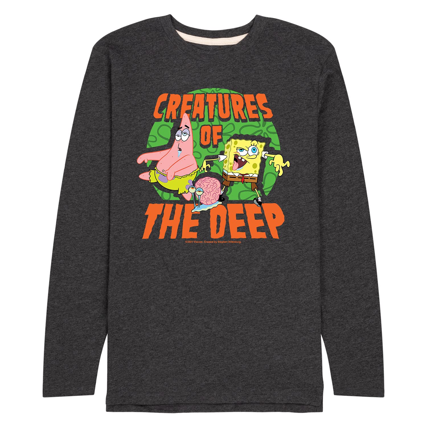 Spongebob Squarepants Men's Long Sleeve Jersey T-Shirt - Creatures of The Deep Graphic Tee | Comfortable Cotton Blend | Casual Wear & Cartoon Fan Gift