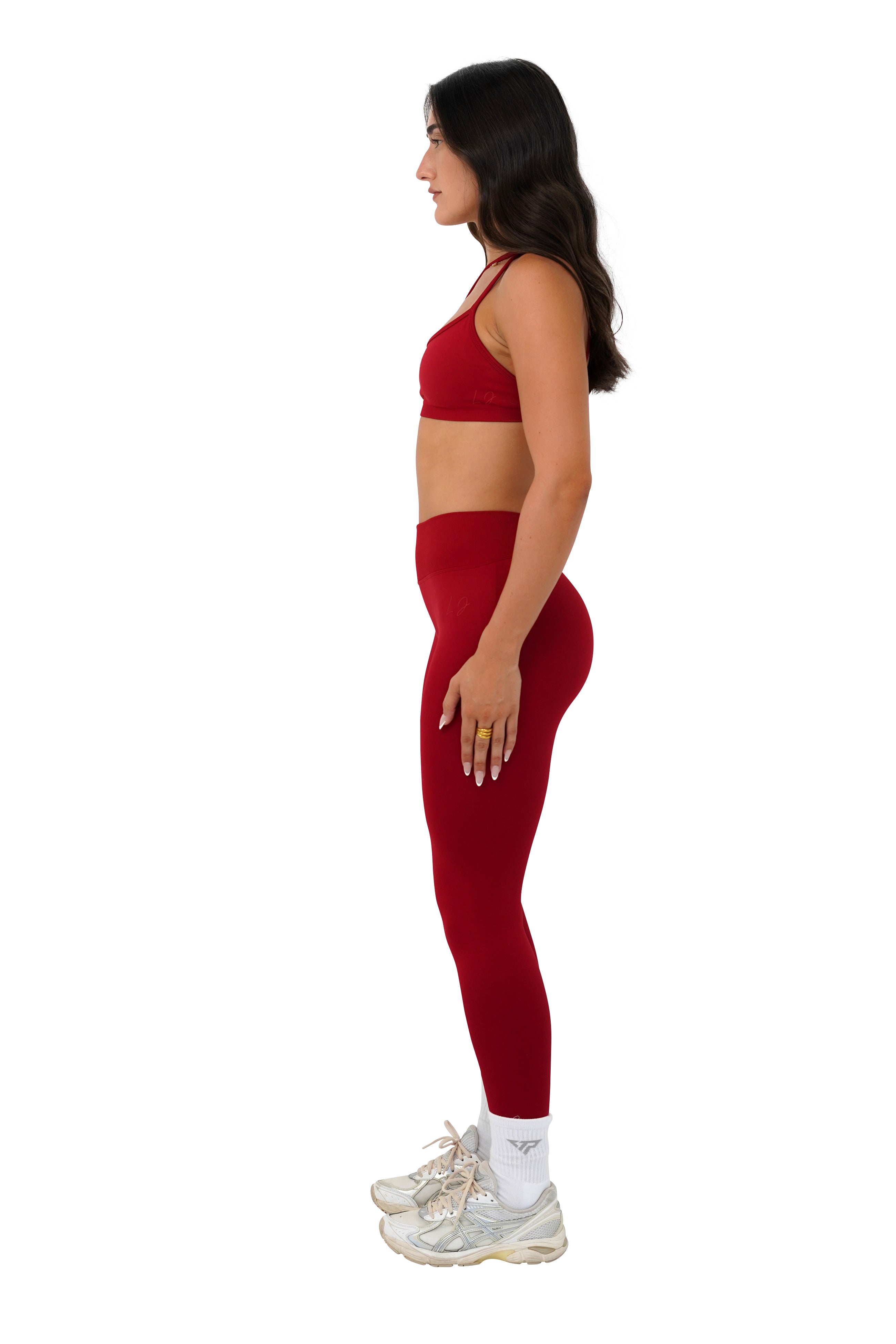 LJ V Back Scrunch Legging for Women - High Waisted Tummy Control Yoga Pants - Dark Red - Perfect for Workouts, Running, Yoga & Lounge Wear