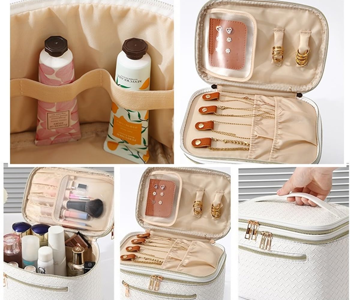 Large Double Layer Makeup Bag for Women - Waterproof Cosmetic & Jewelry Organizer Travel Toiletry Bag (Black) - Perfect for Travel, Gym & Daily Beauty Storage