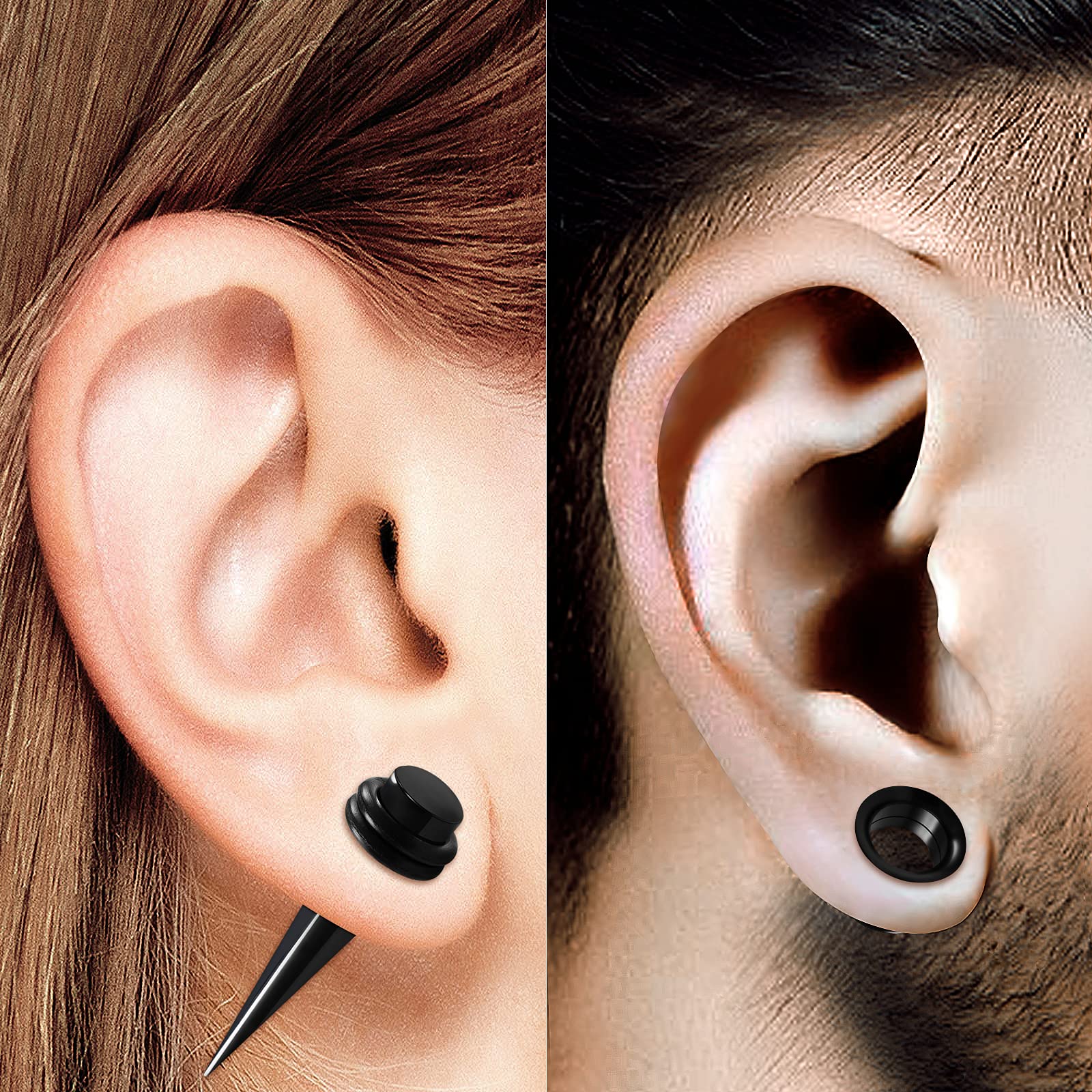 3 Pairs Black Acrylic White Taper Ear Stretchers - Double Flare Flesh Tunnel Ear Plugs for Gauging & Piercing Jewelry - Perfect for Ear Stretching, Body Modification & Alternative Fashion