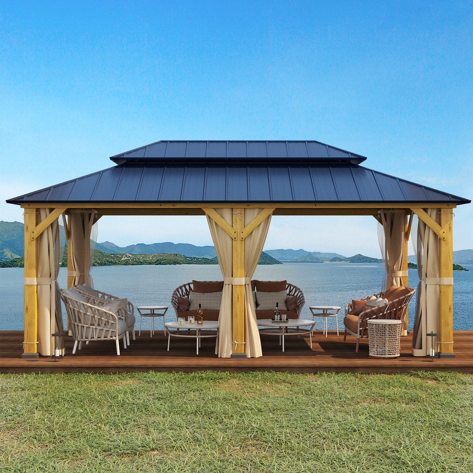 12' x 20' Hardtop Gazebo with Cedar Frame & Powder Coated Metal Roof - Outdoor Patio, Garden, Backyard Canopy for Parties, BBQ, and Relaxation