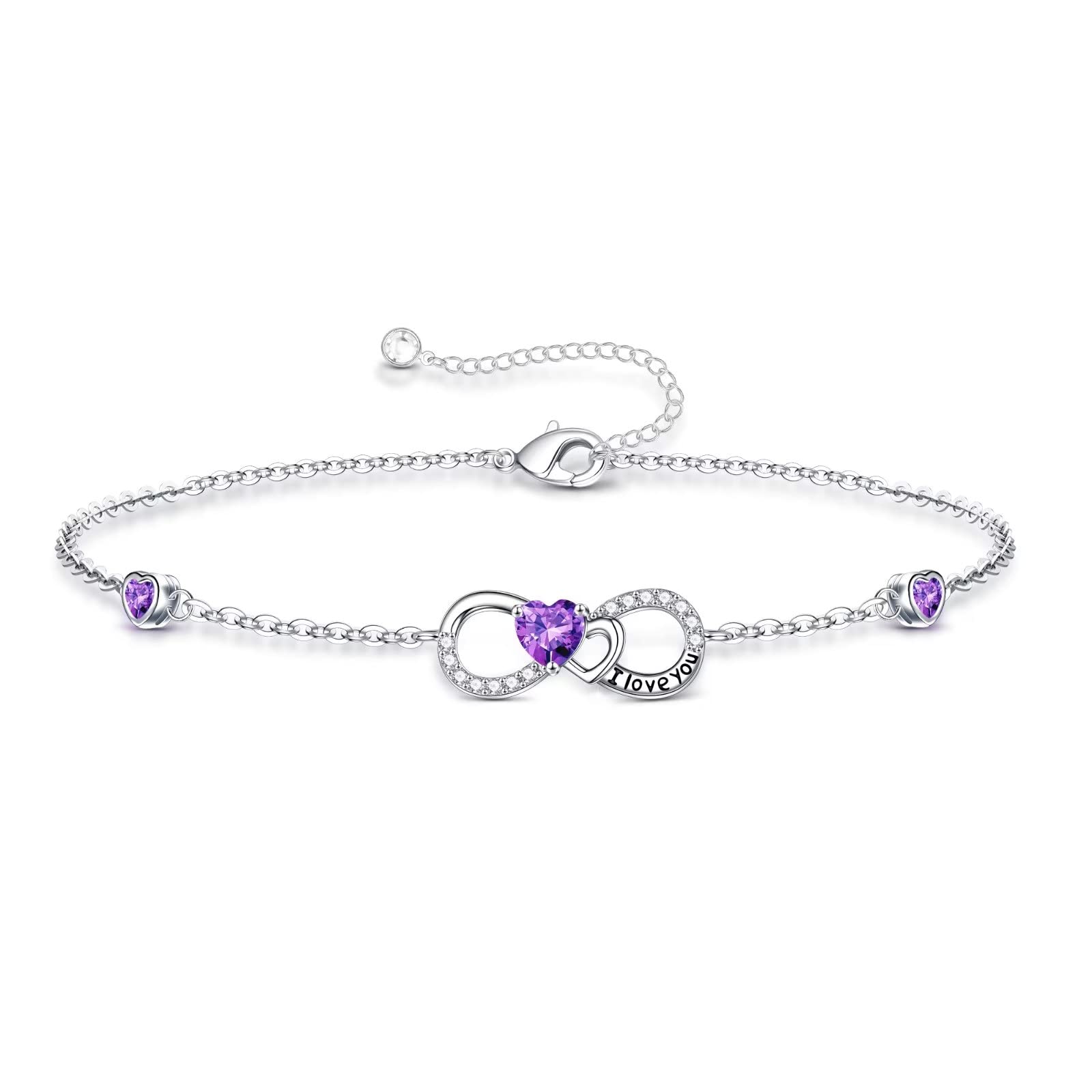 925 Sterling Silver Love Heart Birthstone Bracelet for Women - Personalized Anniversary, Valentine's Day, Mother's Day, Christmas & Birthday Gift for Her, Teen Girls | Perfect for Everyday Wear, Special Occasions & Jewelry Gifting