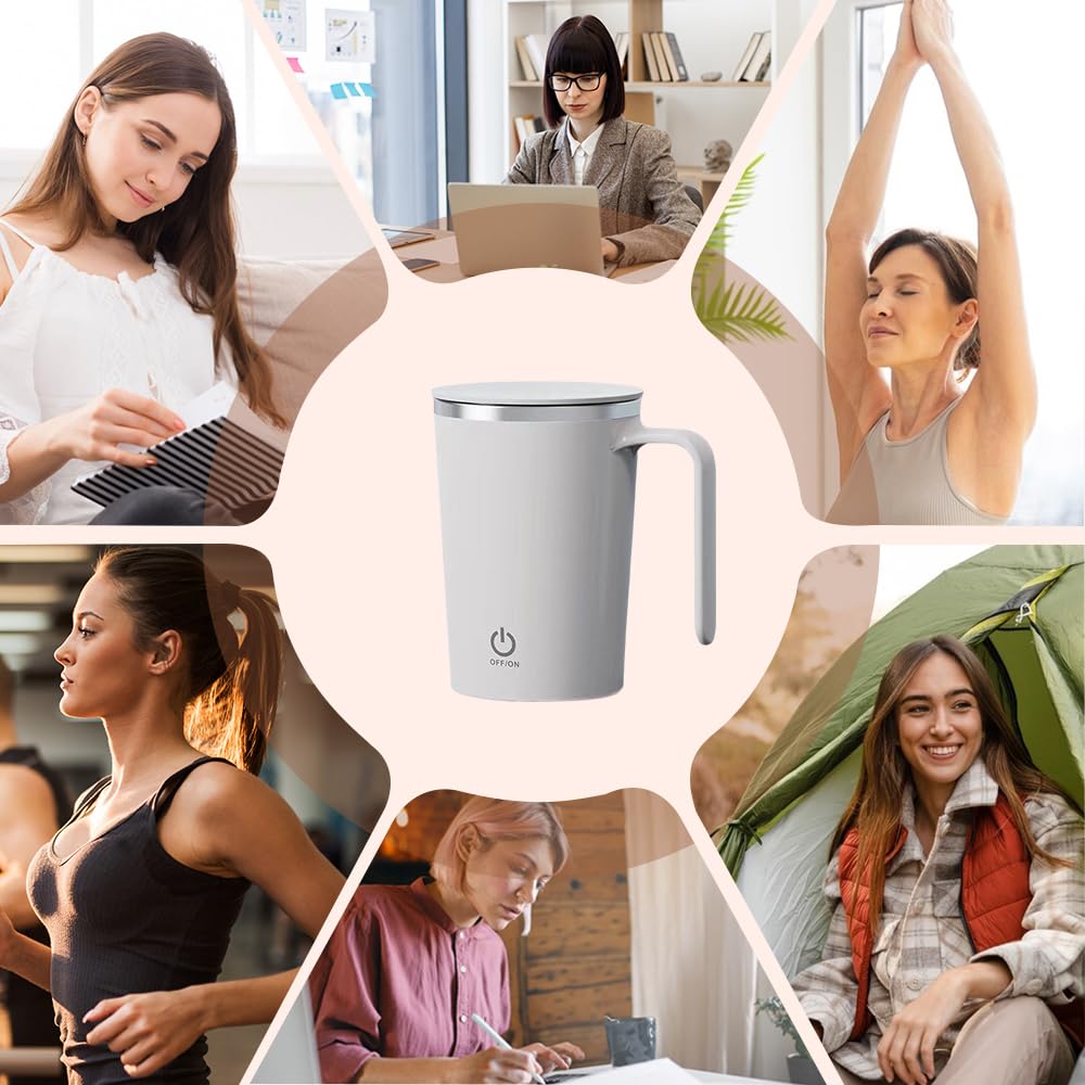 Upgraded Rechargeable Automatic Magnetic Stirring Coffee Mug - Electric Self Stirring Cup with Mixer for Coffee, Milk & Tea - Perfect for Office, Home & Travel Use (Pink)