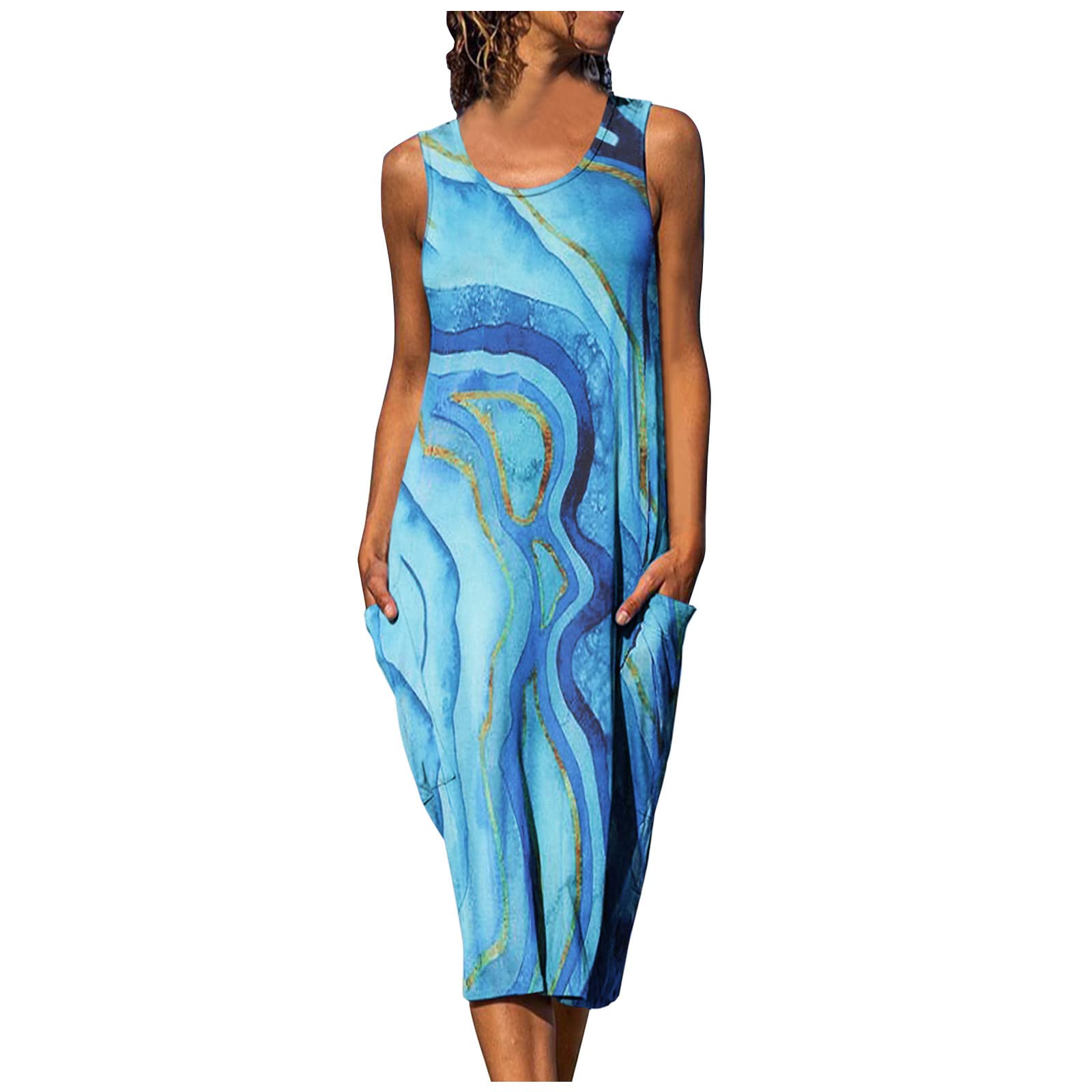 Sexy Summer Dresses for Women Plus Size - Sleeveless Maxi Tank Dress Casual Loose Floral Print Sun Dress for Cocktail Party, Beach Vacation & Date Night
