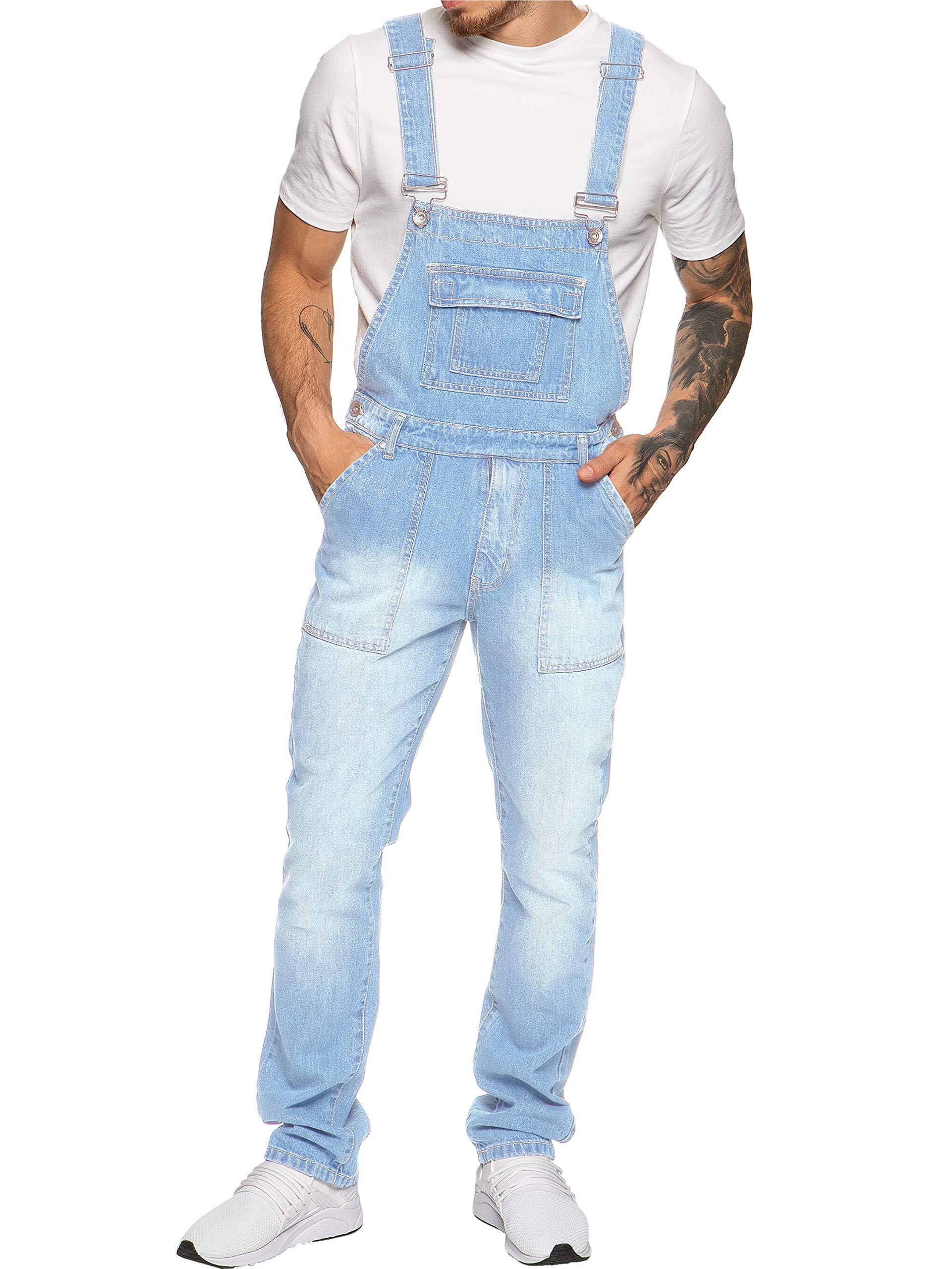 ENZO Men's Denim Overalls - Blue & Black Dungaree Jeans for Work & Casual Wear (Sizes 30-50) | Durable Workwear & Stylish Everyday Outfits