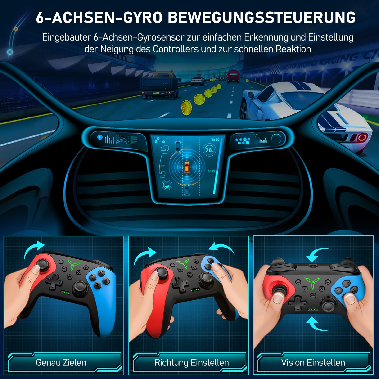 HELLCOOL Wireless Switch Pro Controller for Nintendo Switch/Lite/OLED - Macro/Turbo/Wake-Up Function, Dual Vibration Motors, 15-Hour Battery Life - Perfect for Gaming, Streaming & Multiplayer Sessions