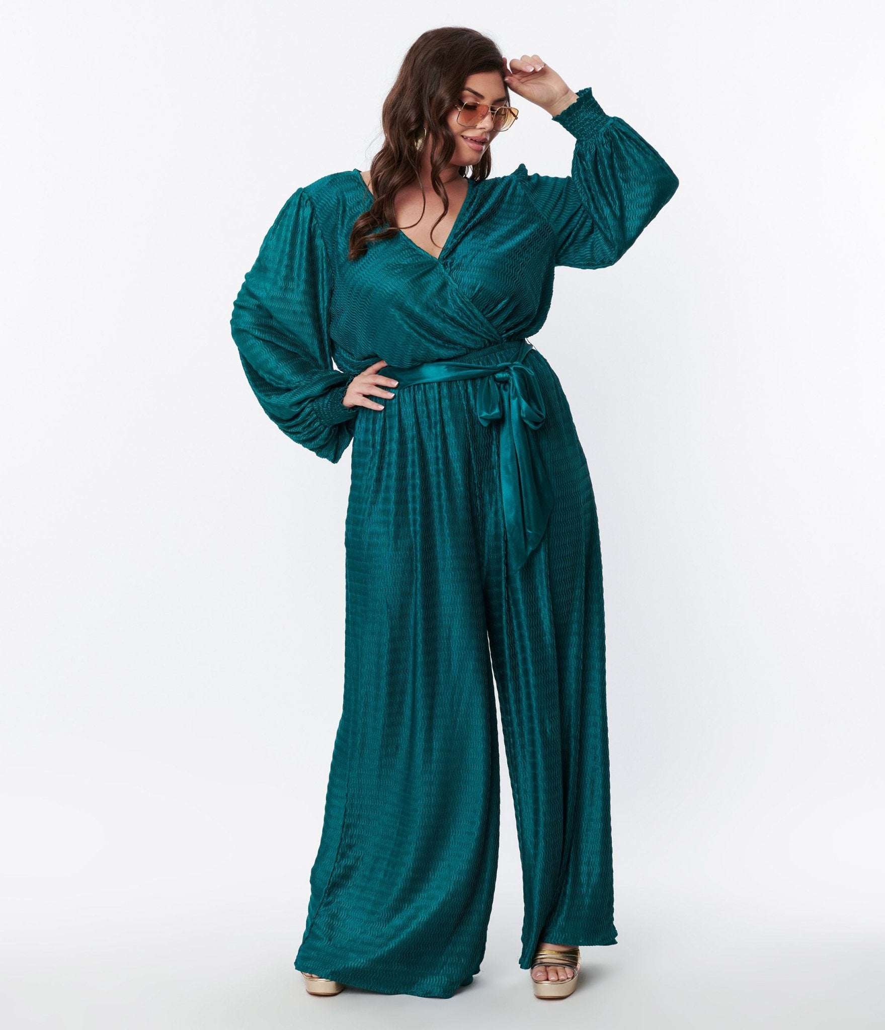 Elegant Teal Satin Textured Jumpsuit for Women - Comfortable & Stylish One-Piece Outfit - Perfect for Parties, Date Nights & Special Occasions