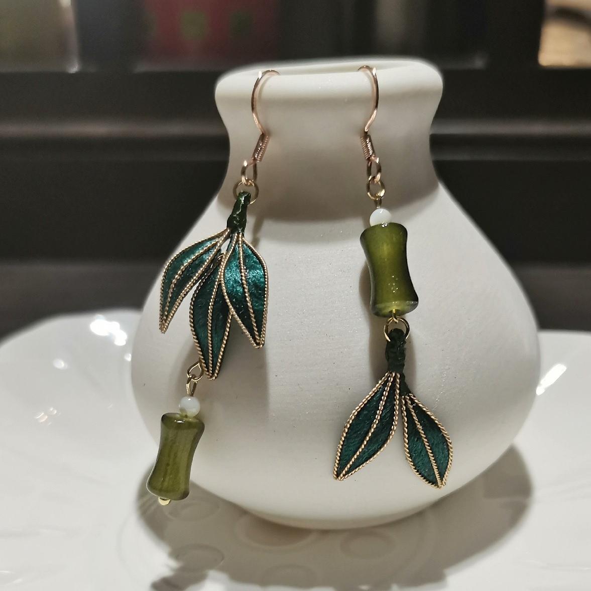 Handmade Bamboo & Silk Custom Earrings for Women - Elegant Ronghua Floral Design - Perfect for Weddings, Parties & Special Occasions