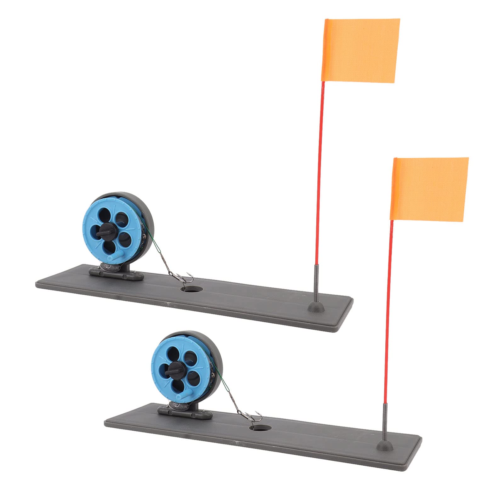 2Pcs Ice Fishing Tip Ups with Flags - Automatic Floating Portable Ice Fishing Rod Tackle for Winter Ice Fishing - Perfect for Ice Anglers, Lake Fishing, and Outdoor Winter Sports