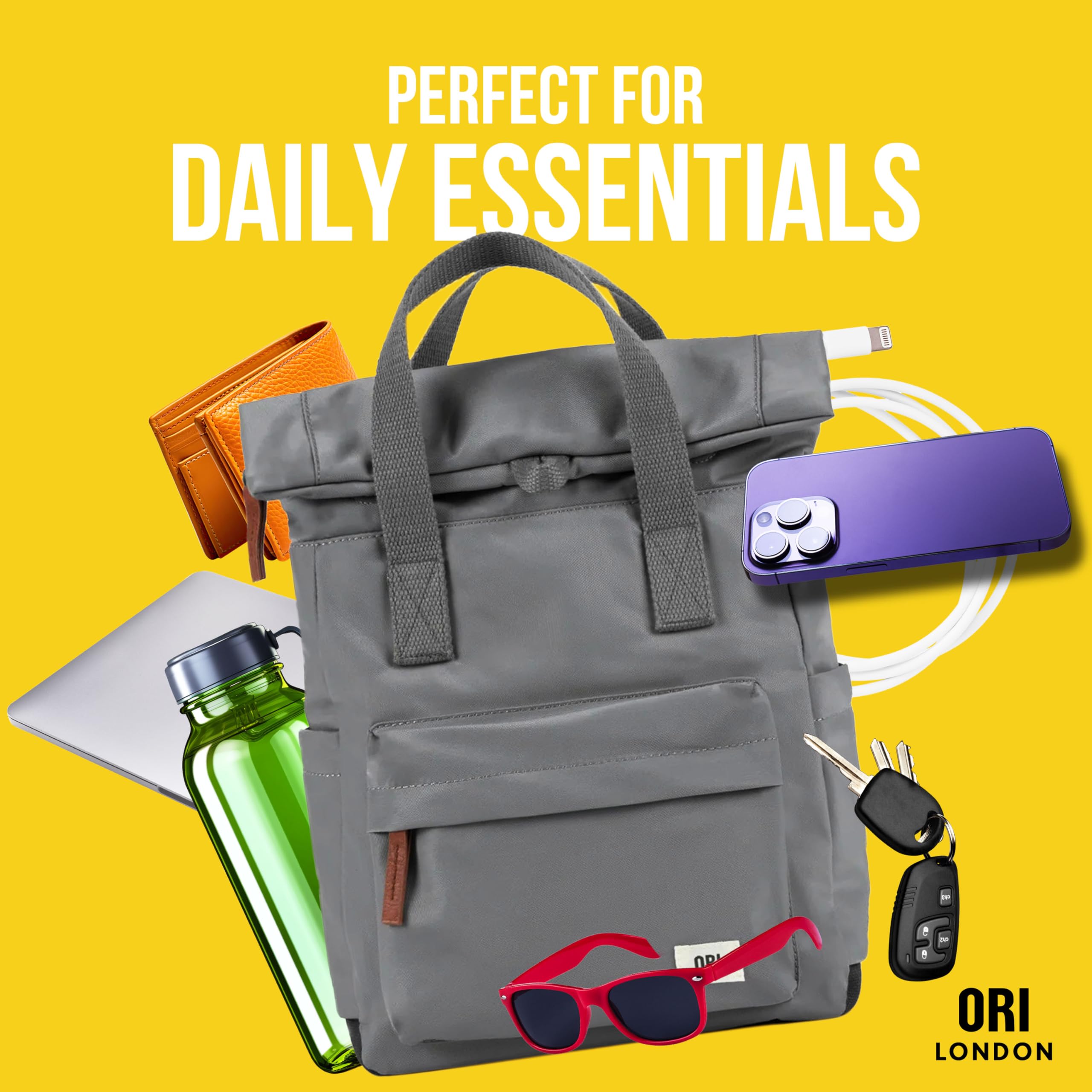 ORI LONDON Travel Backpack - Waterproof Nylon Rolltop Laptop Backpack for Men & Women - 15.6 Inch Laptop Compartment - Perfect for Work, Commute & Outdoor Adventures - The Canfield, Burnt Blue