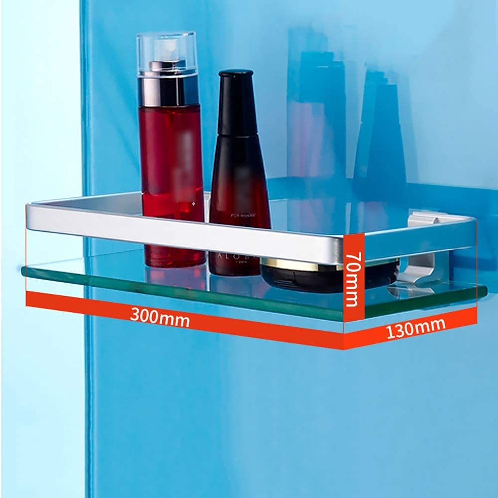 Glass Bathroom Shelf - 1-Tier Rectangular Wall Mounted Shower Shelf (30cm/11.8'') - Rustproof & Waterproof for Bathroom, Kitchen & Spa Organization