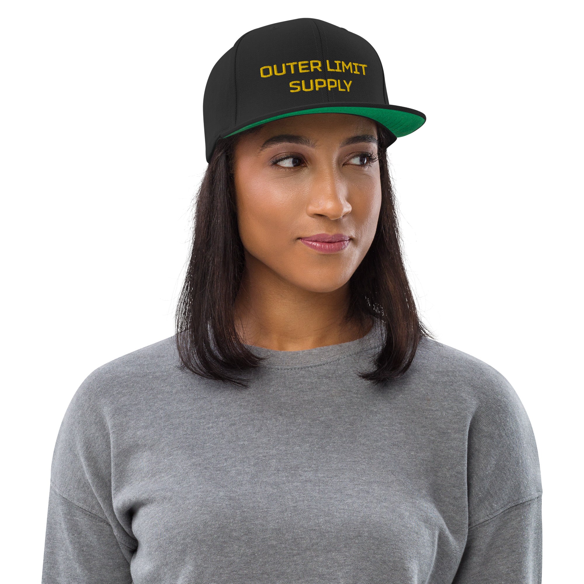 Outer Limit Supply Gold Bold Embroidered Snapback Hat - Stylish Adjustable Baseball Cap for Men & Women - Perfect for Streetwear, Hip Hop Fashion & Outdoor Activities