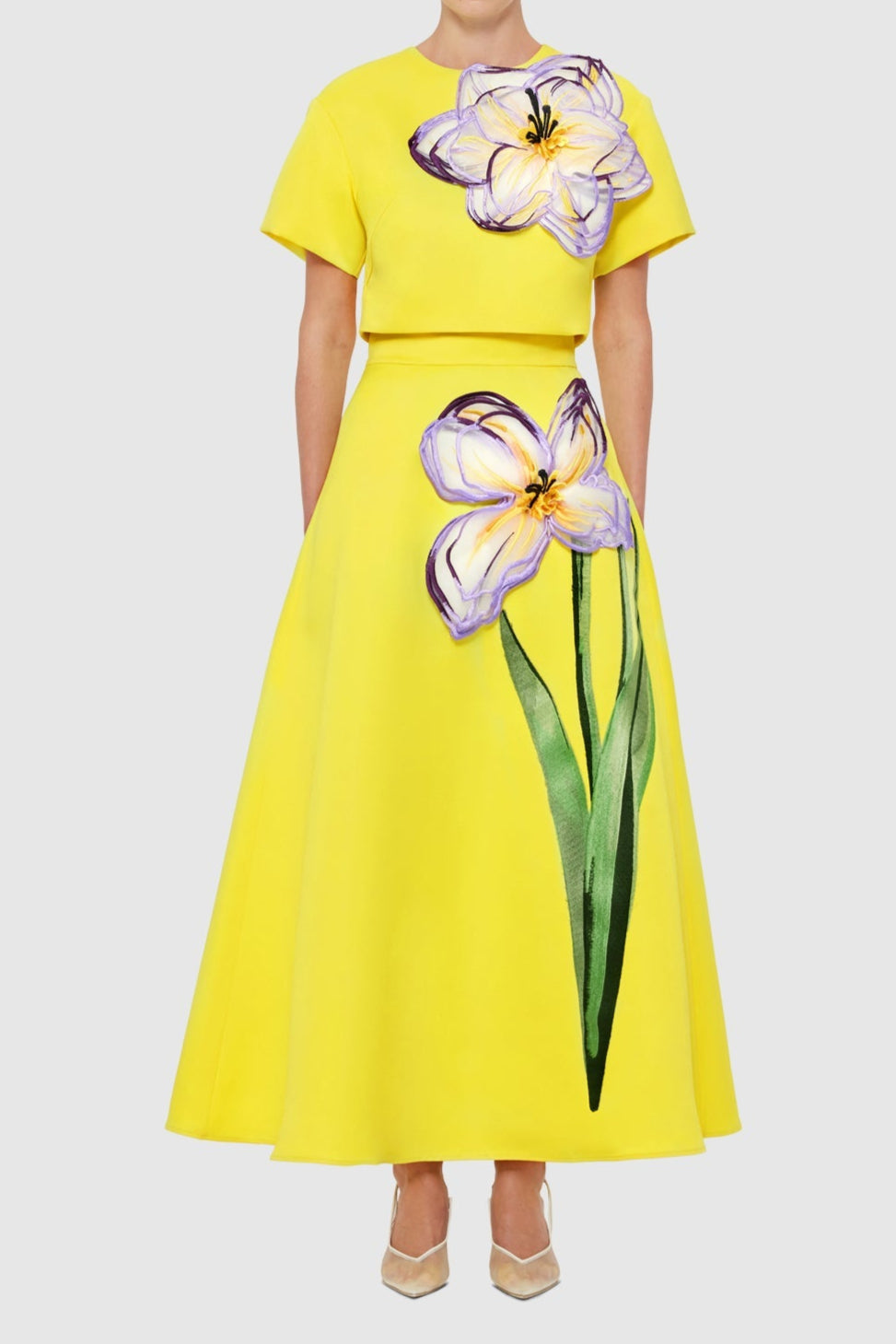 Indie Appliqué Sleeve Iris Print Set in Yellow - Floral Embroidered Top for Women | Perfect for Spring Outfits, Garden Parties & Boho Fashion