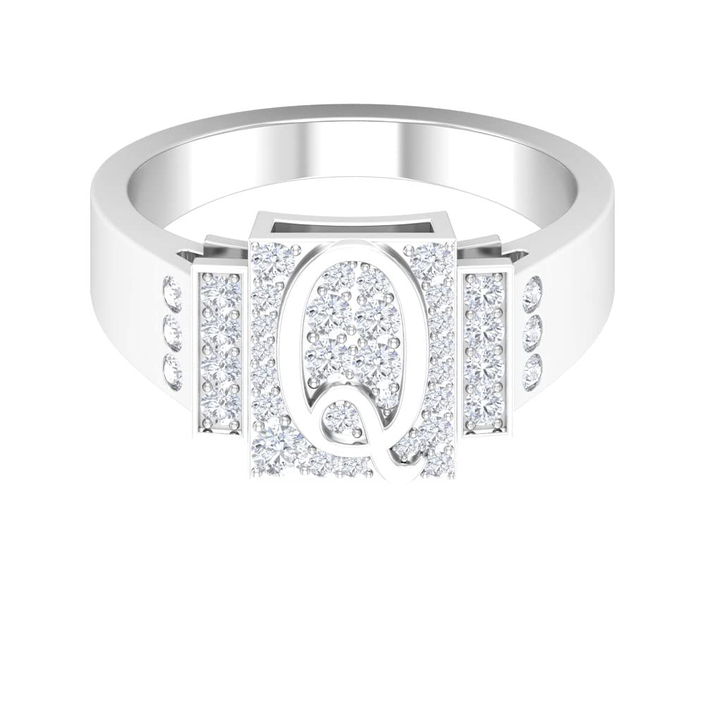 14K White Gold Diamond Alphabet Rings for Men - Personalized Initial Rings A to Z - Elegant Jewelry Gift for Him, Perfect for Engagements, Anniversaries & Special Occasions