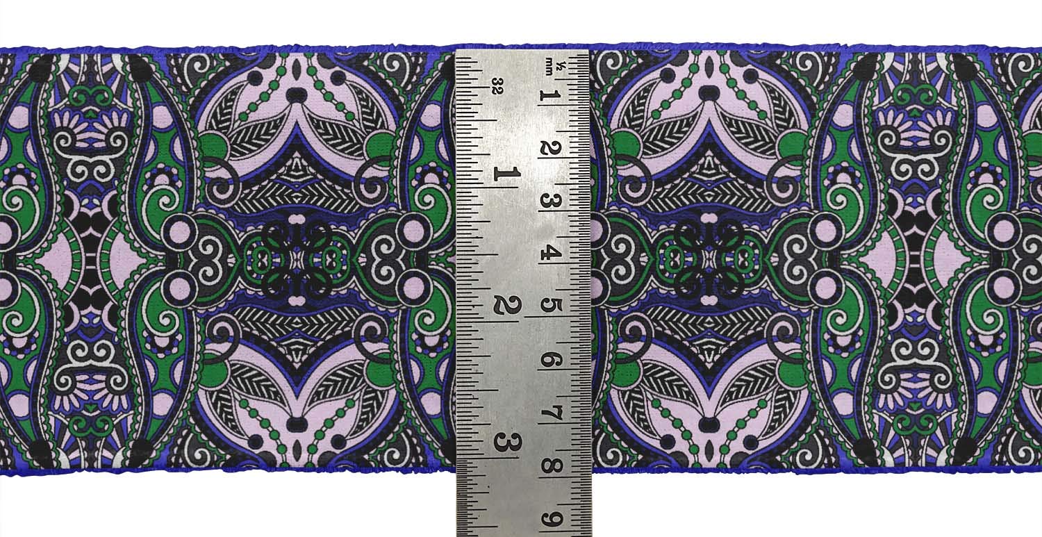 Printed Velvet Trim Fabric - Green Stripe & Paisley Decorative Lace for Sewing, Crafts, and DIY Projects | 3 Inches Wide x 9 Yards | Perfect for Clothing Borders, Home Decor, and Scrapbooking