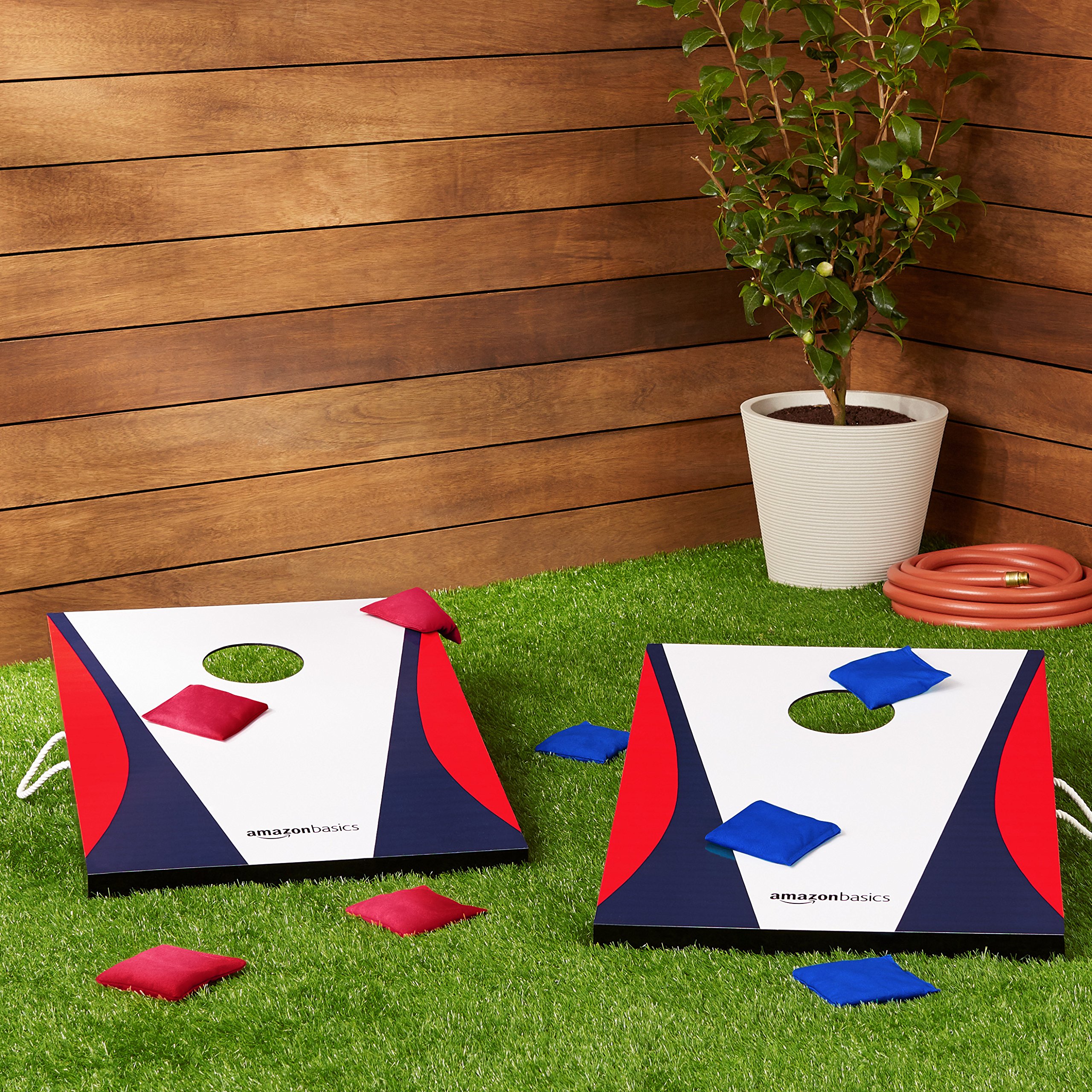 Amazon Basics Cornhole Game Set with 8 Bags - Blue & Red Outdoor Bean Bag Toss for Backyard, Tailgating, and Picnic Fun
