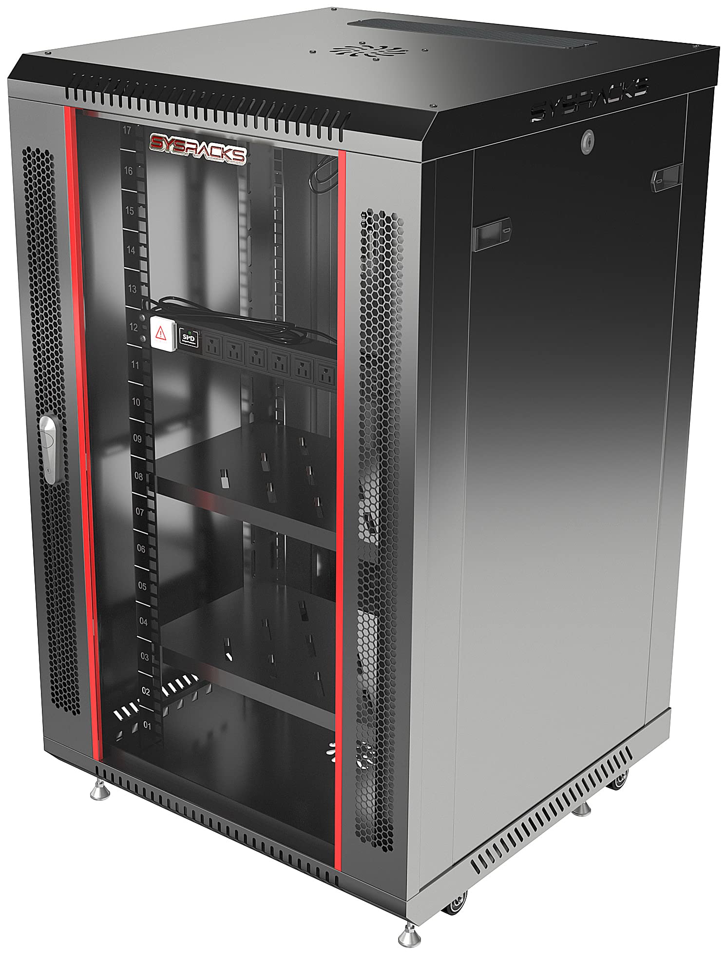 18U Wall Mount Server Rack Cabinet - 24 Inch Depth Network & AV Enclosure with Cooling Fans, Casters, PDU & Locking Door - Black Sysracks for Home Studio, Data Center & Office IT Equipment Organization