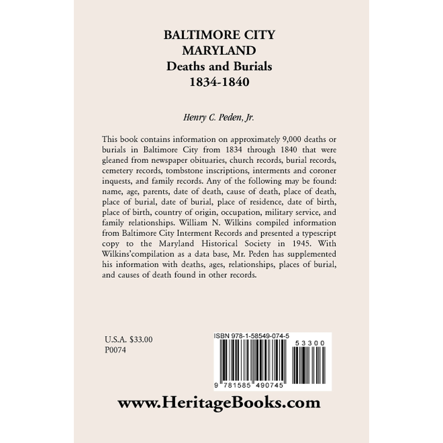 Baltimore City, Maryland Deaths and Burials Records (1834-1840) - Genealogy Research & Family History Resources for Ancestral Search