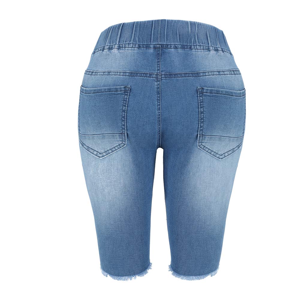 THUNDER STAR Women's Ripped Denim Bermuda Shorts - Distressed Knee-Length Stretch Jeans Shorts for Casual Wear & Summer Outfits