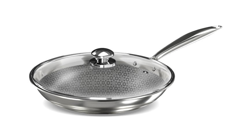 Preethi Diva Collection 26cm Triply Stainless Steel Fry Pan with API Technology - Induction & Gas Stove Compatible, Metal Spatula Safe with Tempered Glass Lid - Perfect for Searing, Frying & Sauteing in Modern Kitchens